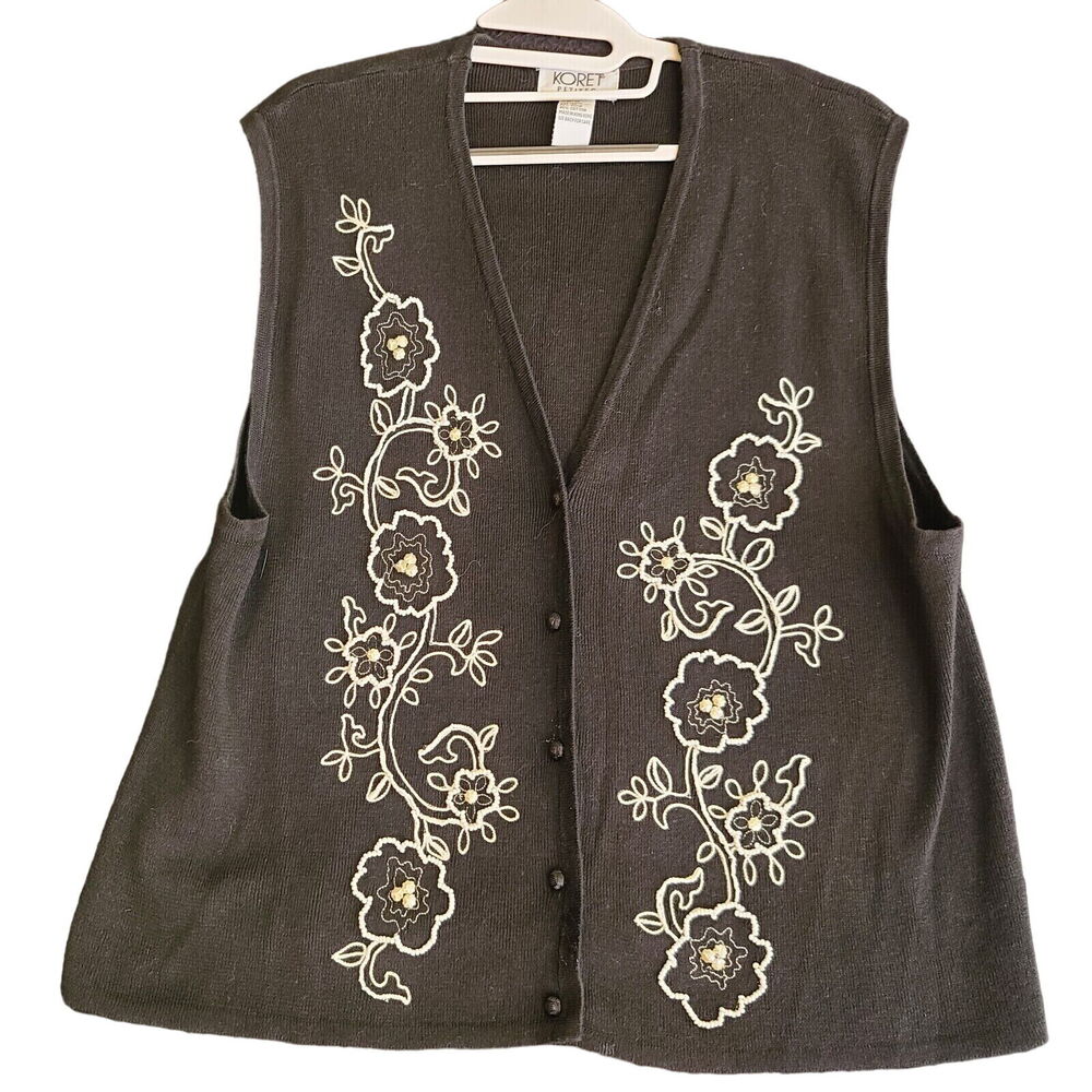 Koret Petites Womens Sweater Vest Black Size Medium Cotton Blend Sleeveless
